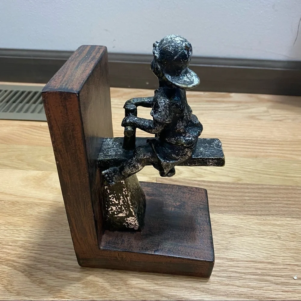Cast Iron See-Saw Boy Book End Wood Home Decor Heavy